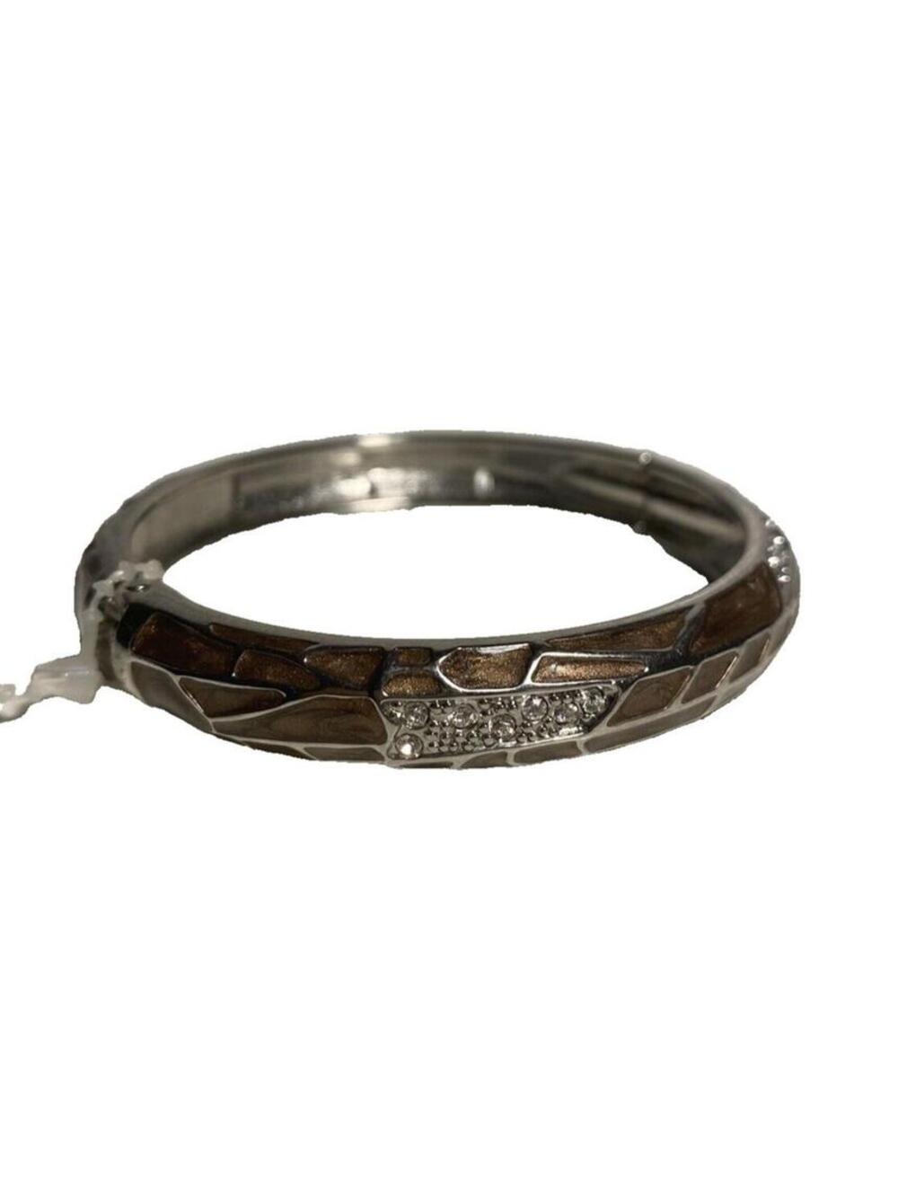 Womens Metal Brown Fashion Bangle Rhinestone Accent Hinged Cuff Bracelet